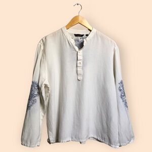 TANA Bohemian Linen Cotton Woven Embroidered Blouse Top Hippie Casual Women’s XL